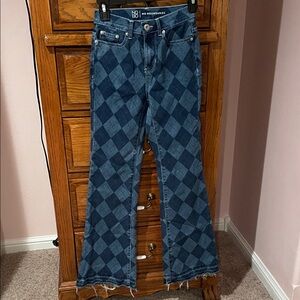No Boundaries Dark Blue Checkered Flare Jeans, Free gift with purchase